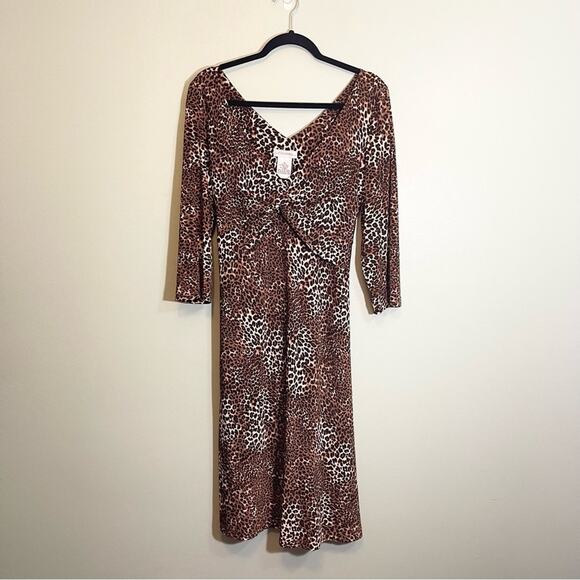 K & Company Dresses & Skirts - K & Company Women's Animal Print‎ Ruched V-Neck Tie Waist Dress Size 16